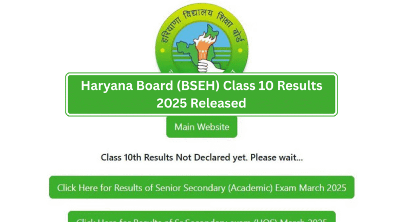 Haryana Board (BSEH) Class 10 Results 2025 Released